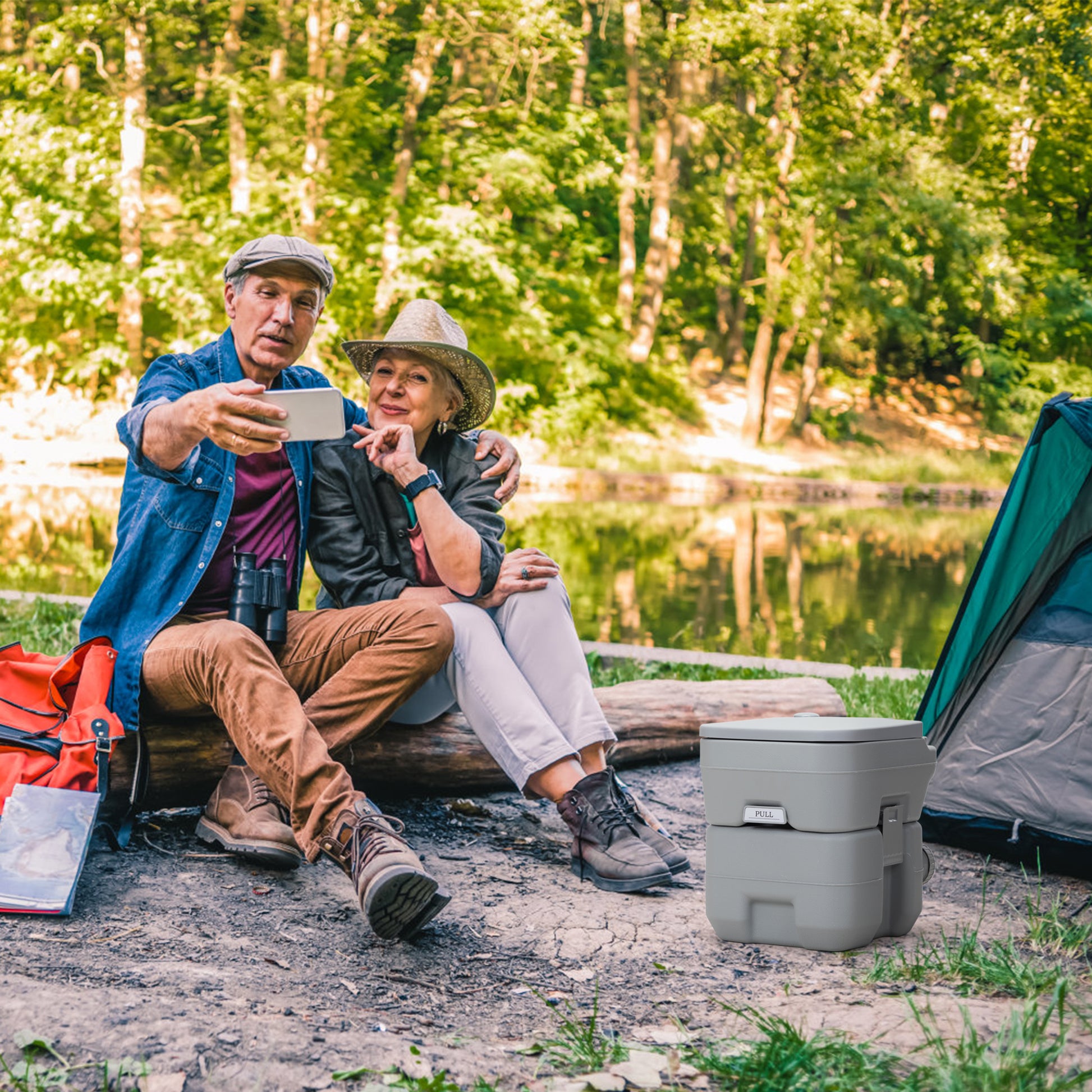 Portable Toilet With 5.3 Gallon Waste Tank And Carry Bag, Porta Potty For Rv Boat Camping, Gray Gray Hdpe