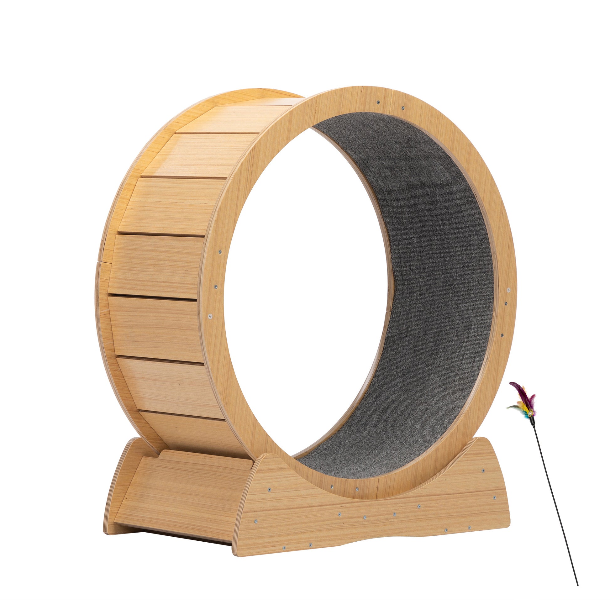 Wooden Cat Running Wheel Natural Wood