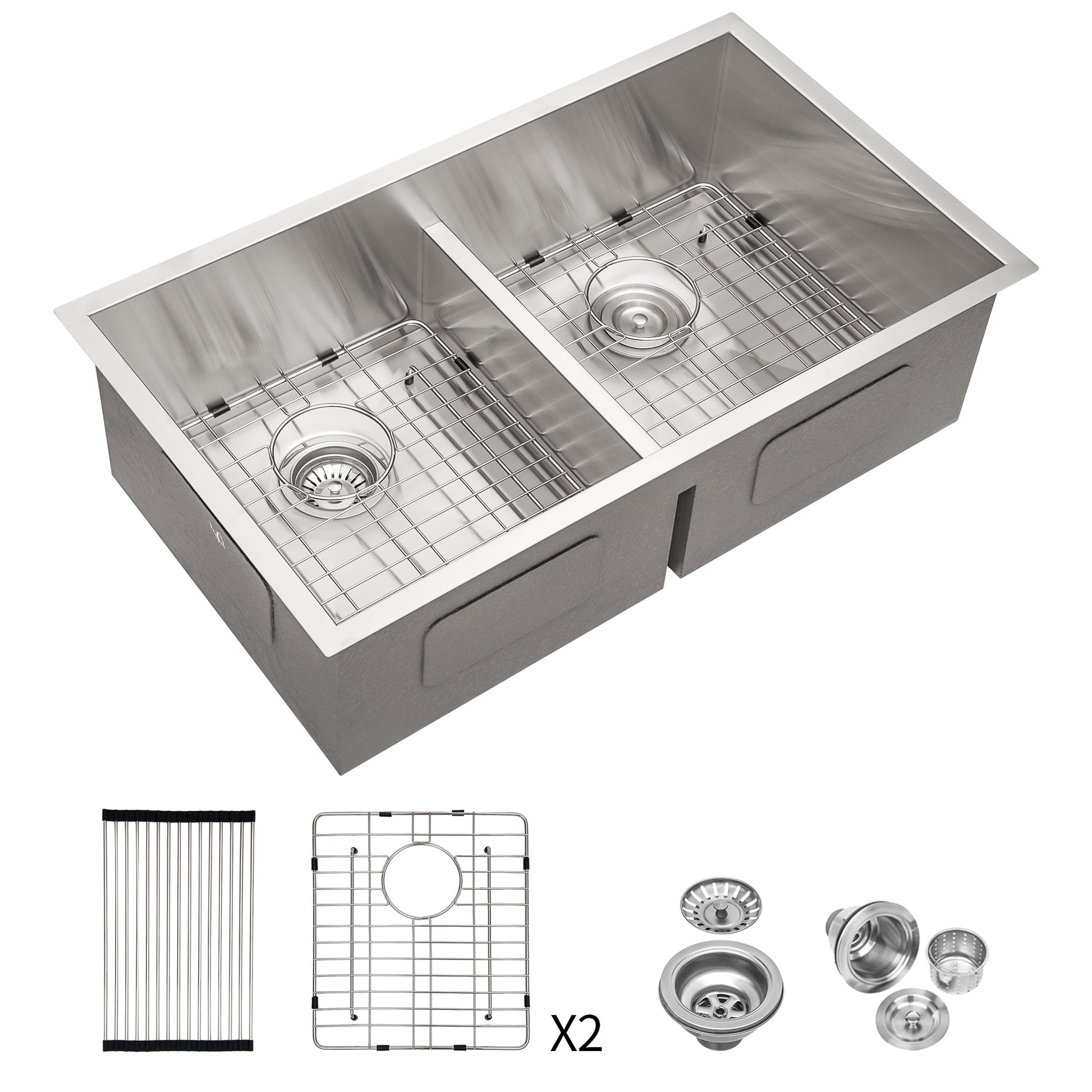 Double Bowl 50 50 Undermount Sink 28"X19" Double Bowl Kitchen Sink 16 Gauge With Two 10" Deep Basin Brushed Nickel Stainless Steel