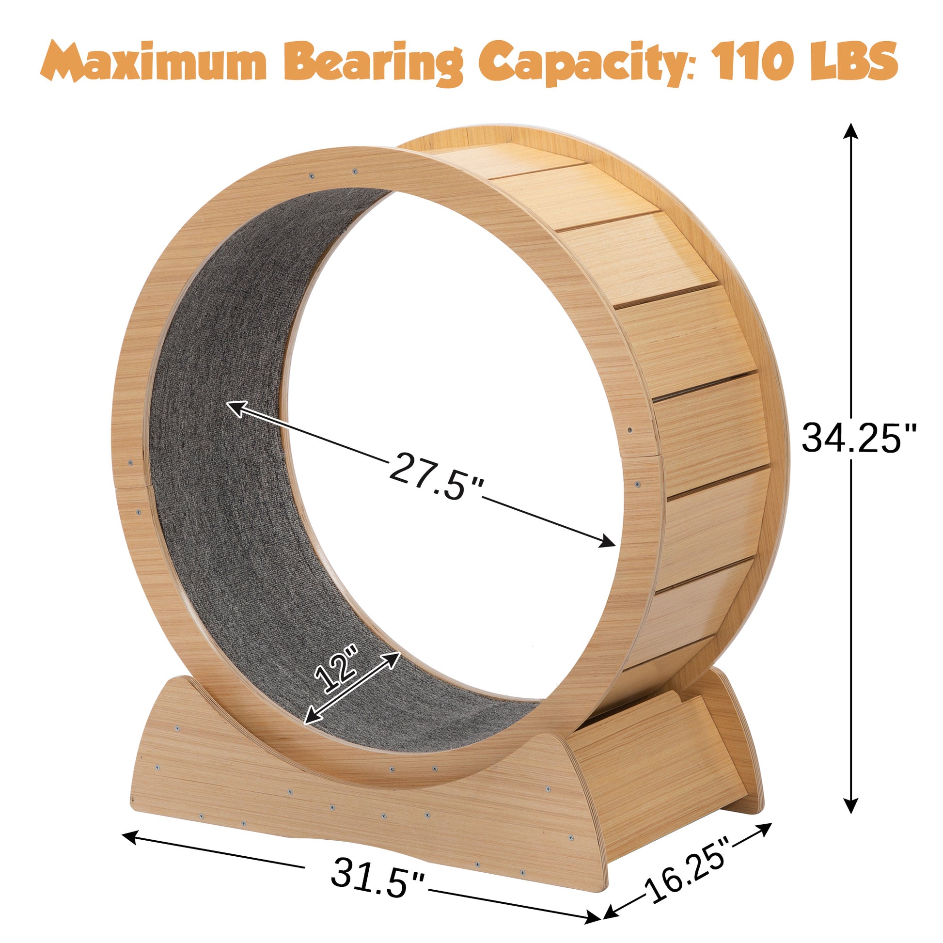 Wooden Cat Running Wheel Natural Wood