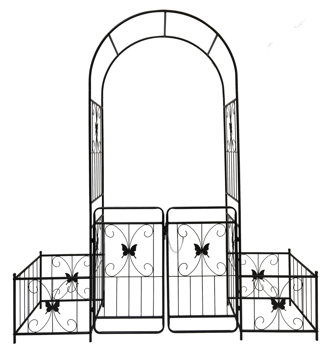 Metal Garden Arch With Gate 79.5'' Wide X 86.6'' High Climbing Plants Support Rose Arch Outdoor Black Black Iron