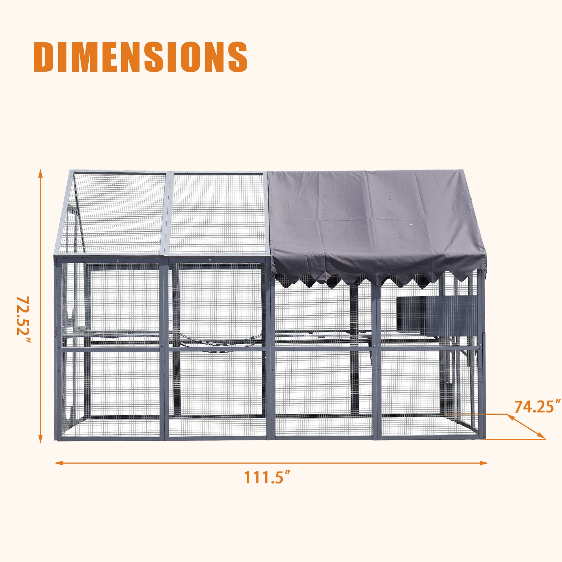 Outdoor Cat House Cat Enclosures 110" Large Kitten Playpen With Platforms,Upgrade Waterproof Cover Grey Blue Grey Metal & Wood