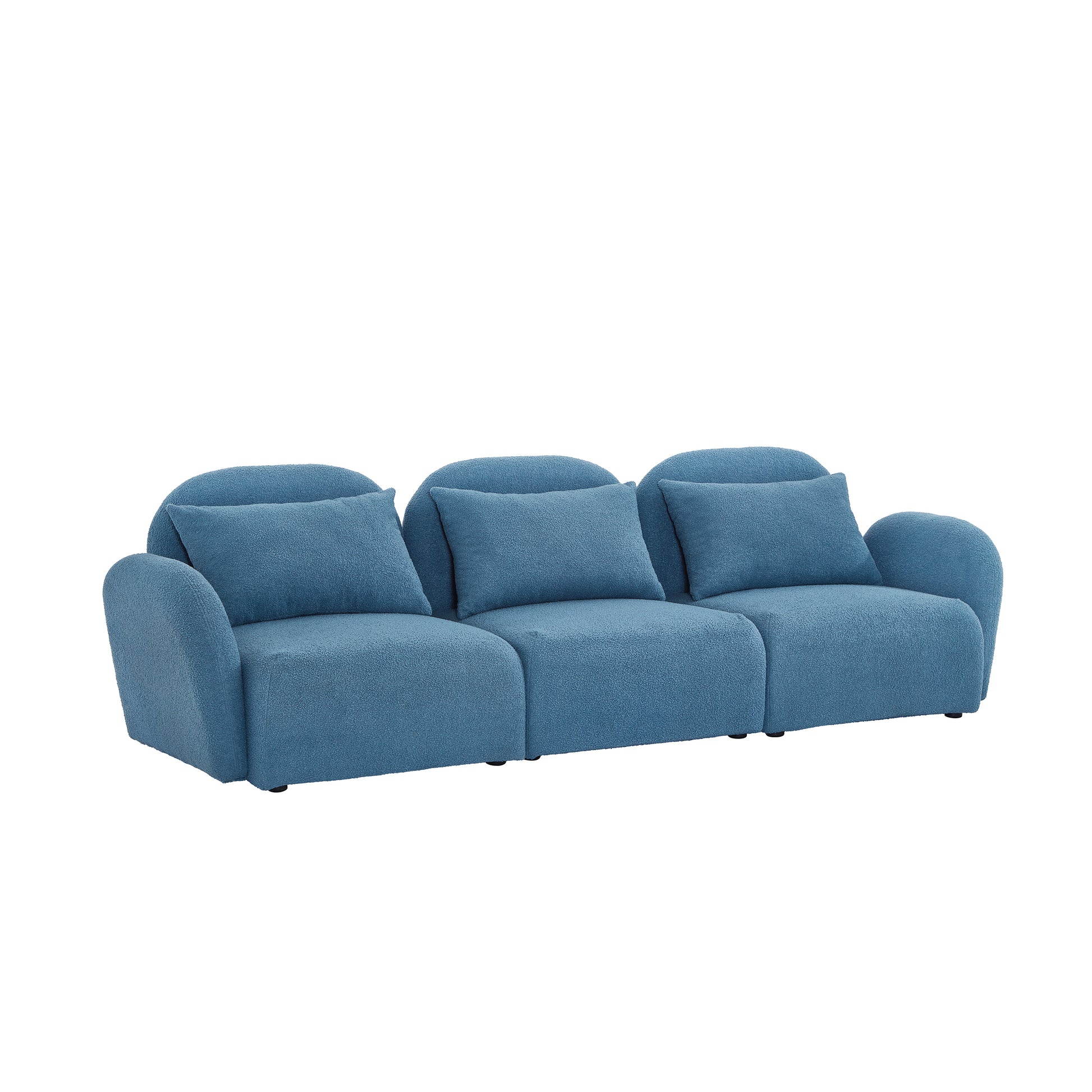 Living Room Furniture Three Seat Lazy Sofa Teddy Fabric Blue Blue Foam Teddy