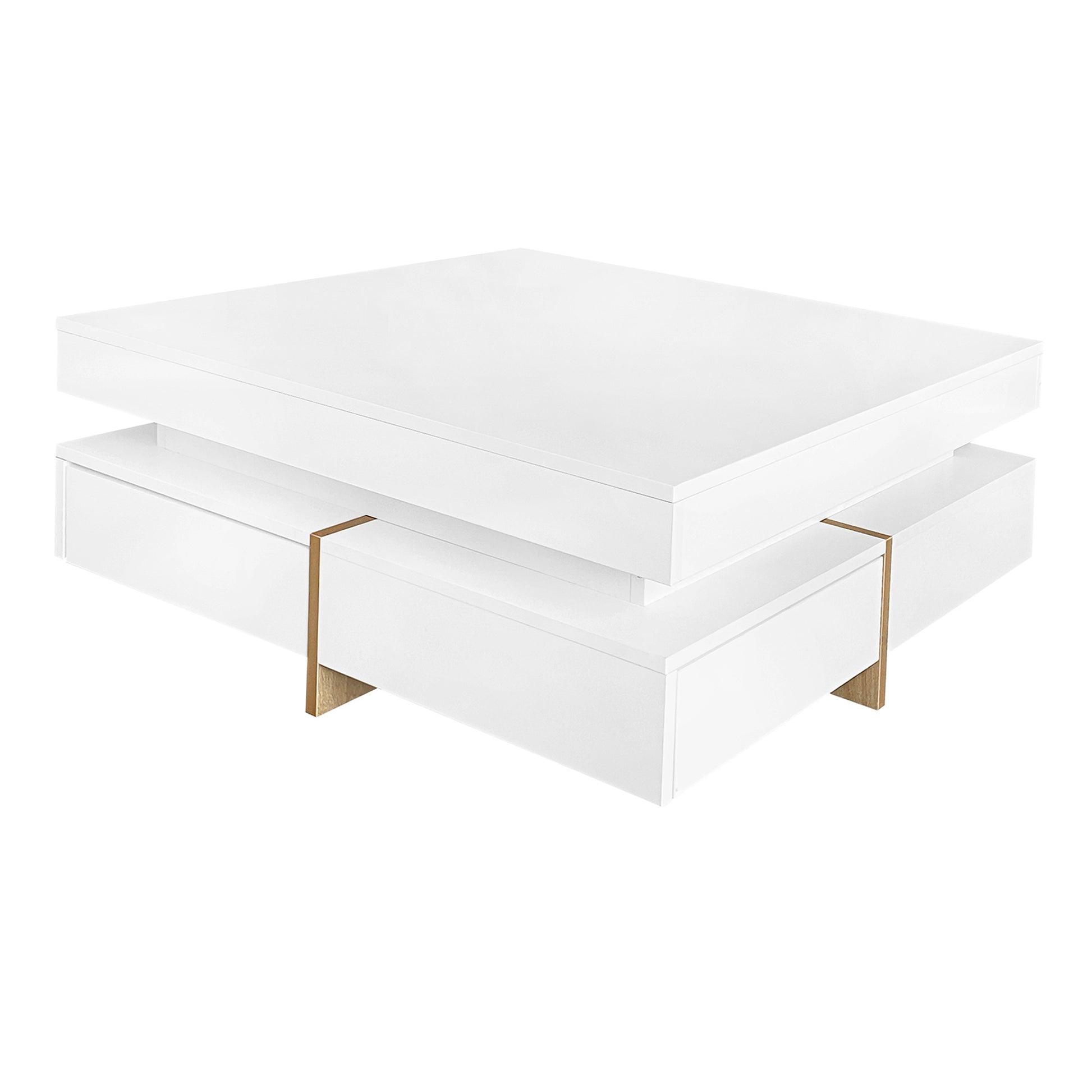 Modern High Gloss Coffee Table With 4 Drawers, Multi Storage Square Cocktail Tea Table With Wood Grain Legs, Center Table For Living Room, 31.5''X31.5'', White White Primary Living Space Drawers Particle Board