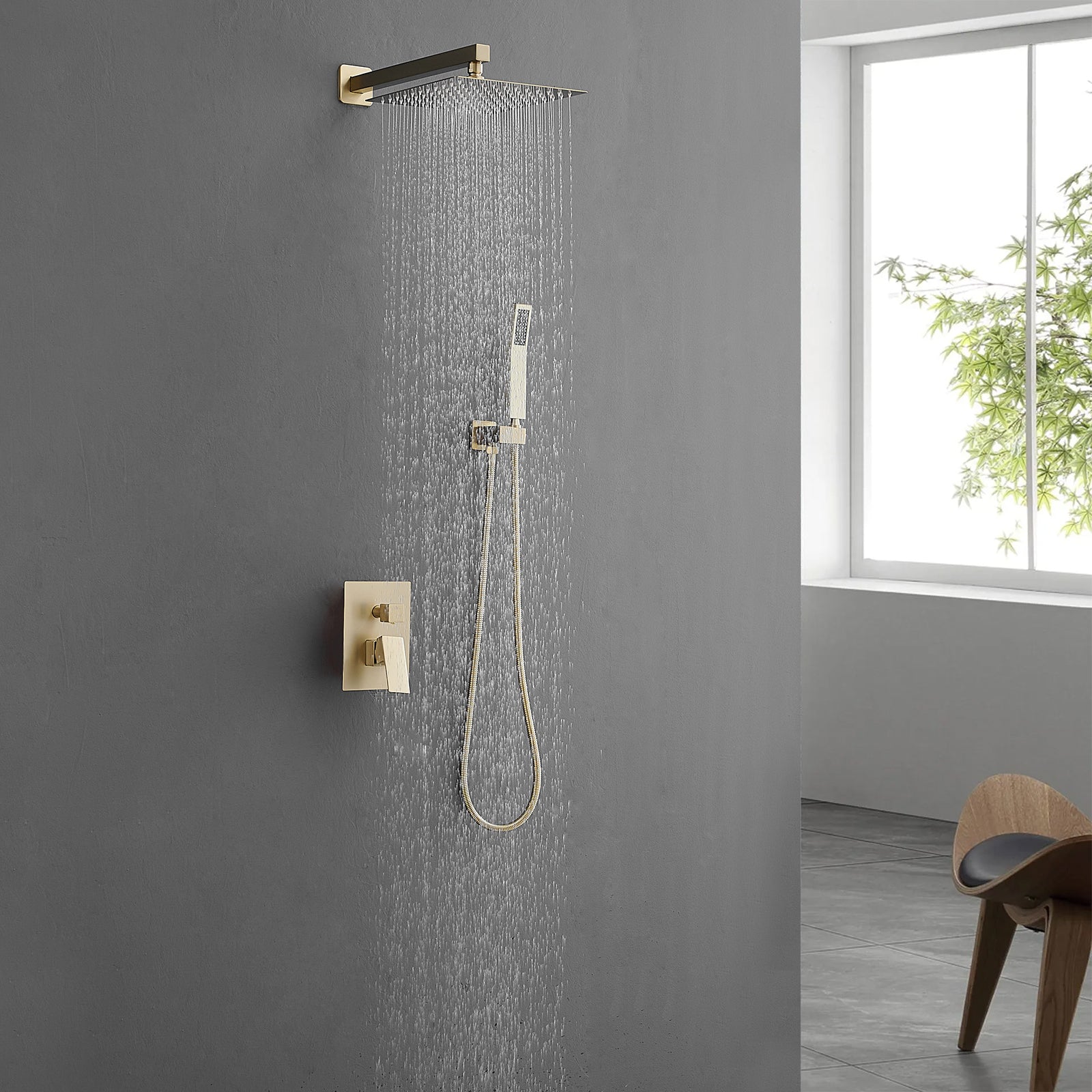 Brushed Gold Shower System 10 Inch Bathroom Luxury Rain Mixer Shower Combo Set Wall Mounted Rainfall Shower Head And Handheld System Shower Faucet Set Bathroom Joystick Claw Foot Tub Faucets Geometric One Brushed Gold Pull Out Wall Mounted Cartridge