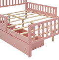 Full Size Wood Platform Bed With Guardrails On Both Sides And Two Storage Drawers ,Pink Full Pink Wood