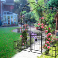 Metal Garden Arch With Gate 79.5'' Wide X 86.6'' High Climbing Plants Support Rose Arch Outdoor Black Black Iron