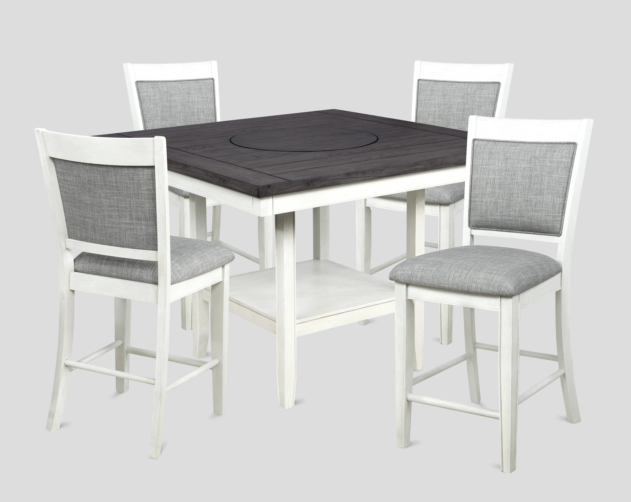 5pc Dining Set Contemporary Farmhouse Style Counter upholstered chair-wood-antique white+gray-seats
