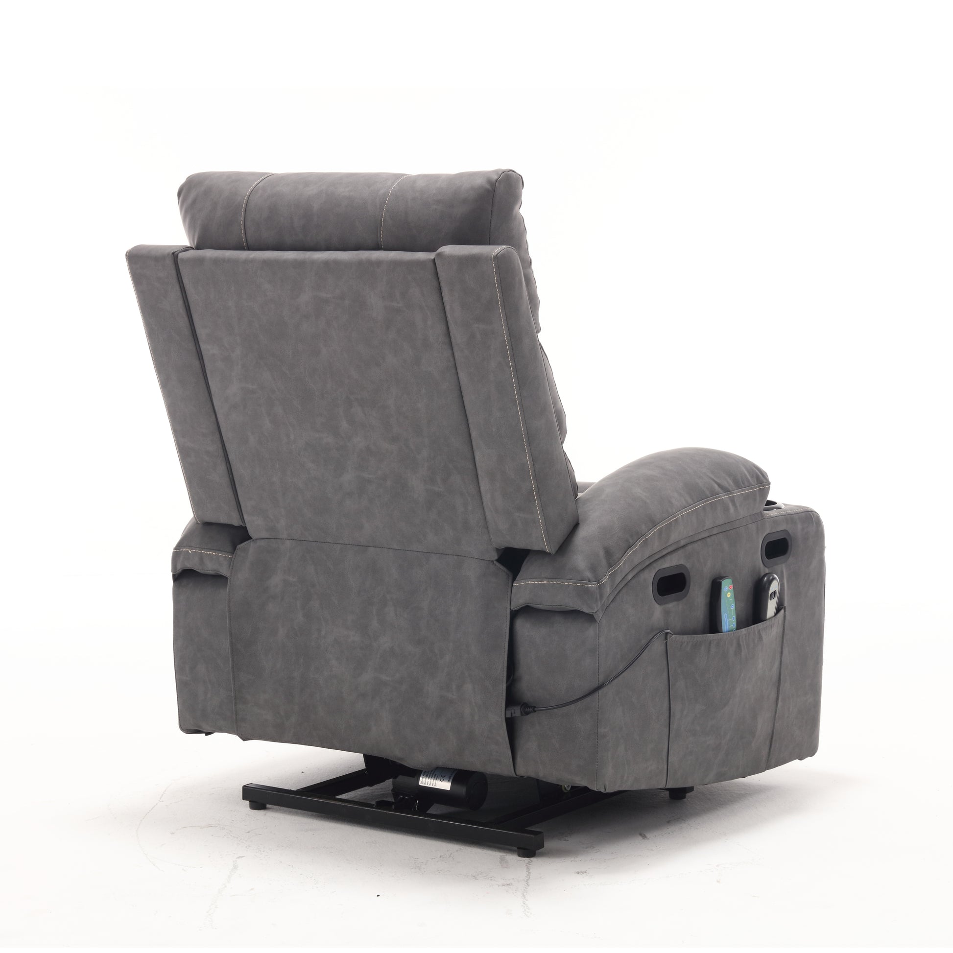 21"Seat Width,Large Size Electric Power Lift Recliner Chair Sofa For Elderly, 8 Point Vibration Massage And Lumber Heat, Remote Control, Side Pockets And Cup Holders, Cozy Fabric, Overstuffed Arm Pu Gray Pu