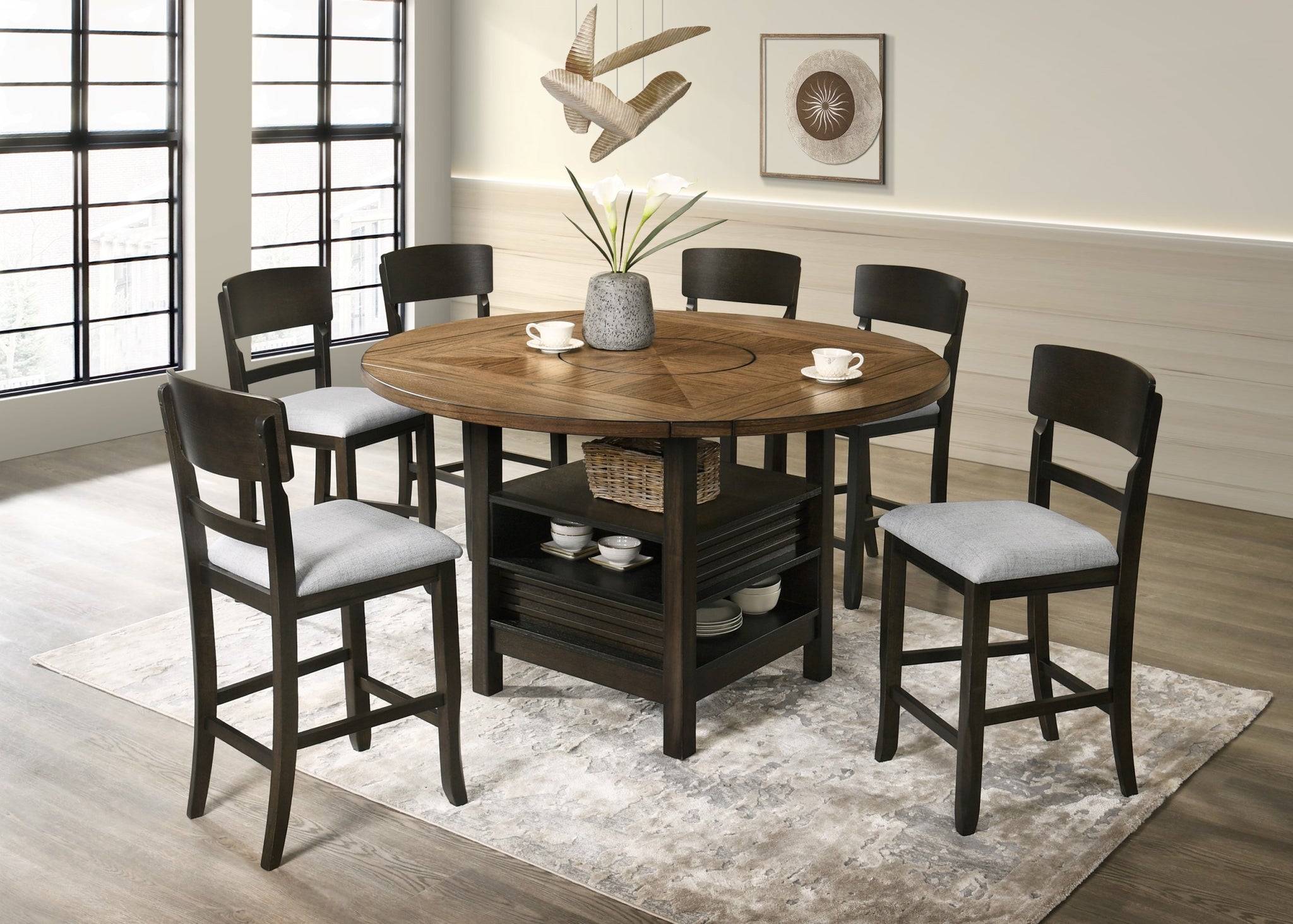 2pc Transitional Upholstered Counter Height Dining brown-dining room-contemporary-dining chairs-wood