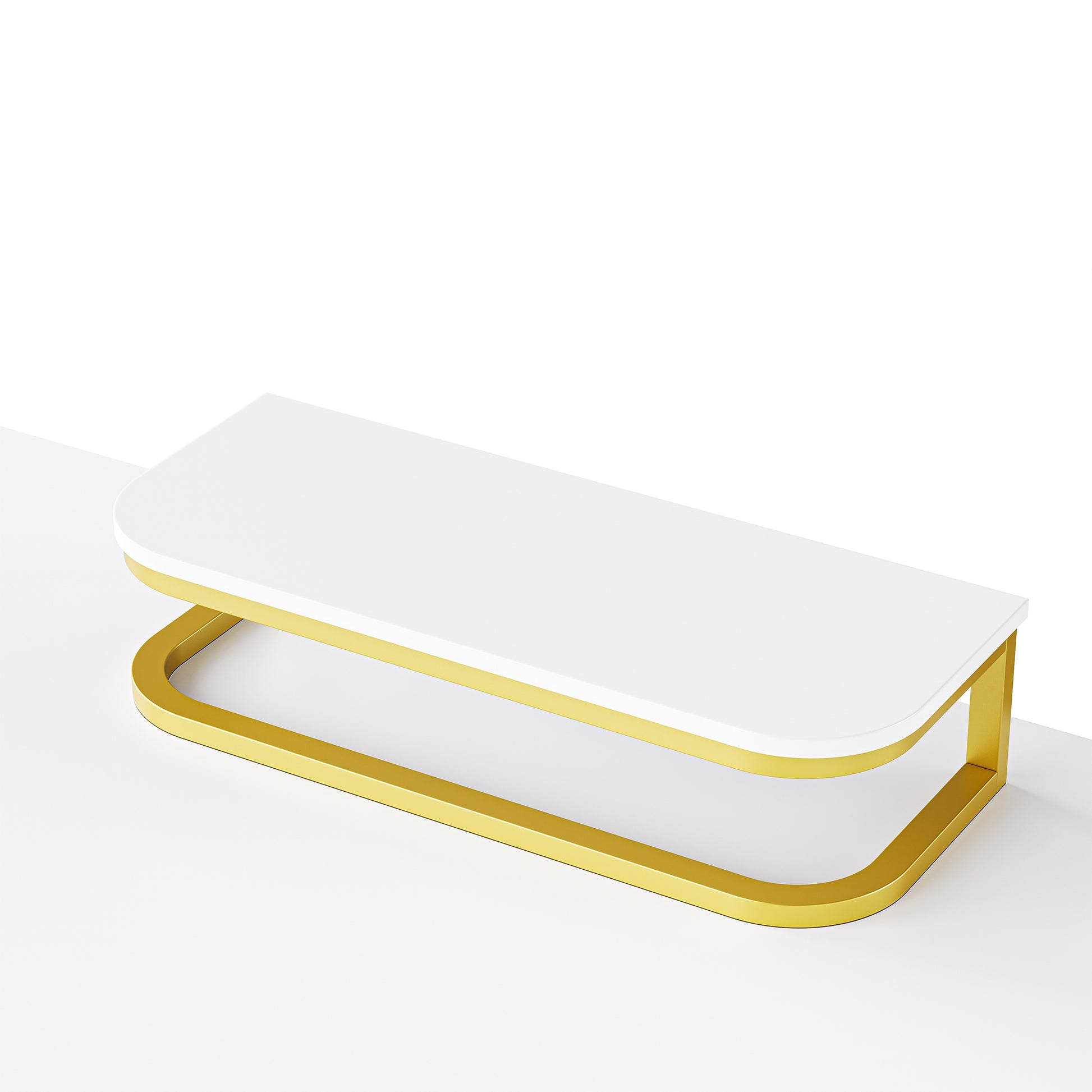 60''Modern Executive Desk,White Curved Computer Desk With Gold Metal Legs,3 Drawers Home Office Desk,Writing Desk With 1 Storage Cabinet For Home Office,Living Room,Gold White Gold White Mdf