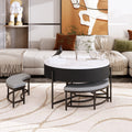 Modern Round Lift Top Coffee Table With Storage & 3 Ottoman White & Black Black Mdf