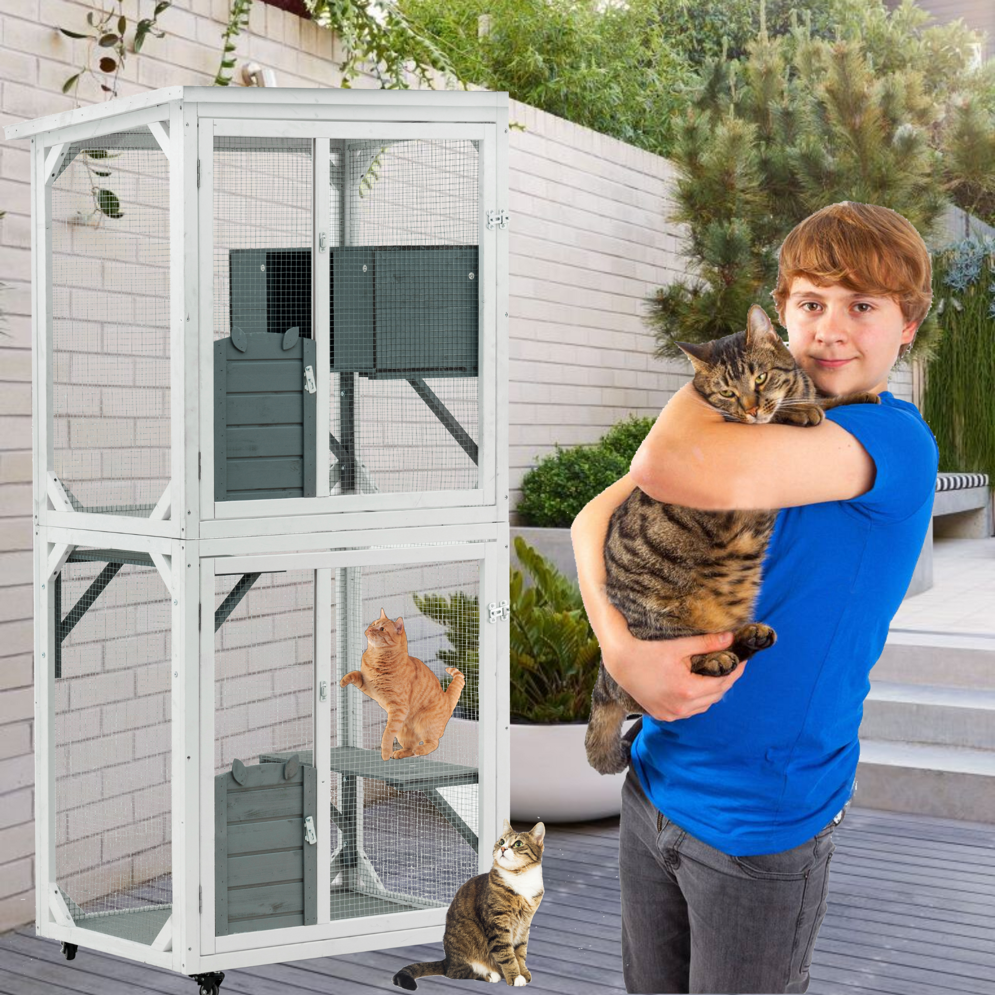 Xpt016 Outdoor Indoor Cat Pet Climbing Rack Play Cage Ly Big Space Natural Solid Wood