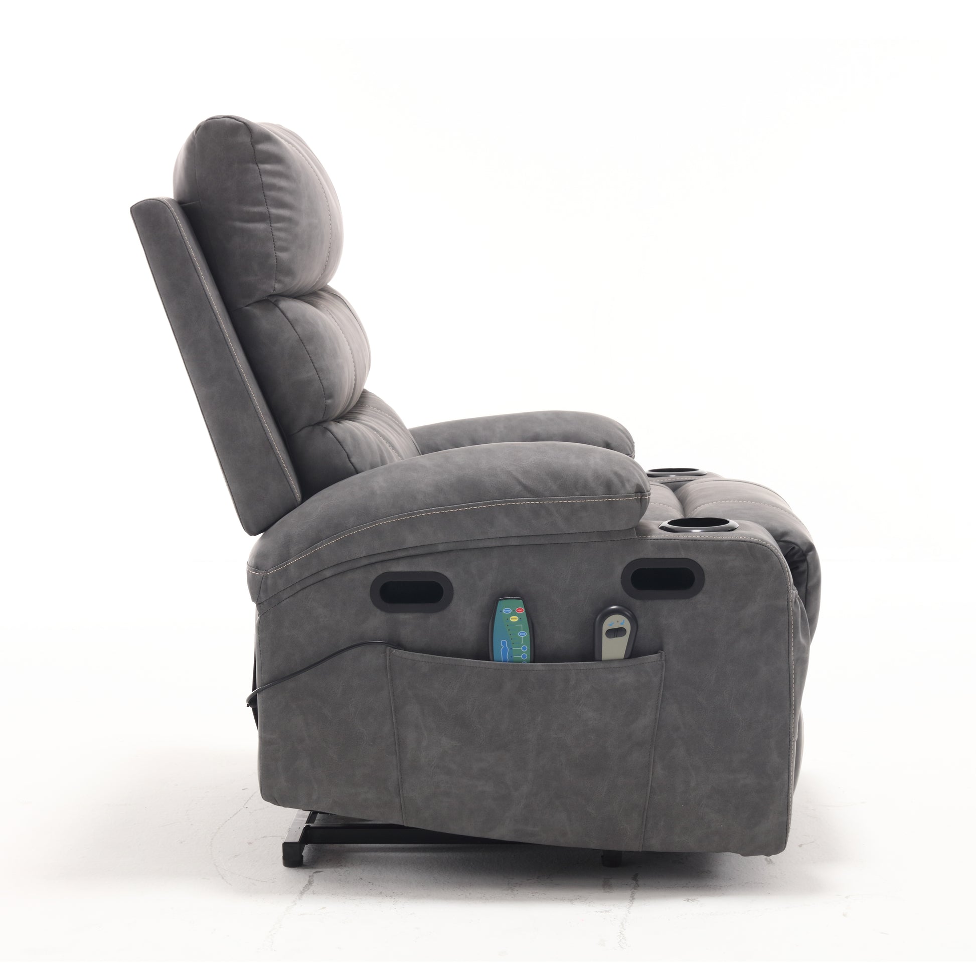 21"Seat Width,Large Size Electric Power Lift Recliner Chair Sofa For Elderly, 8 Point Vibration Massage And Lumber Heat, Remote Control, Side Pockets And Cup Holders, Cozy Fabric, Overstuffed Arm Pu Gray Pu