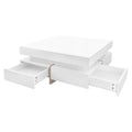 Modern High Gloss Coffee Table With 4 Drawers, Multi Storage Square Cocktail Tea Table With Wood Grain Legs, Center Table For Living Room, 31.5''X31.5'', White White Primary Living Space Drawers Particle Board