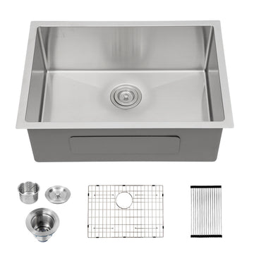 26 Inch Undermount Sink 26"X18"X9" Undermount Stainless Steel Kitchen Sink 18 Gauge 9 Inch Deep Single Bowl Kitchen Sink Basin Brushed Nickel Stainless Steel