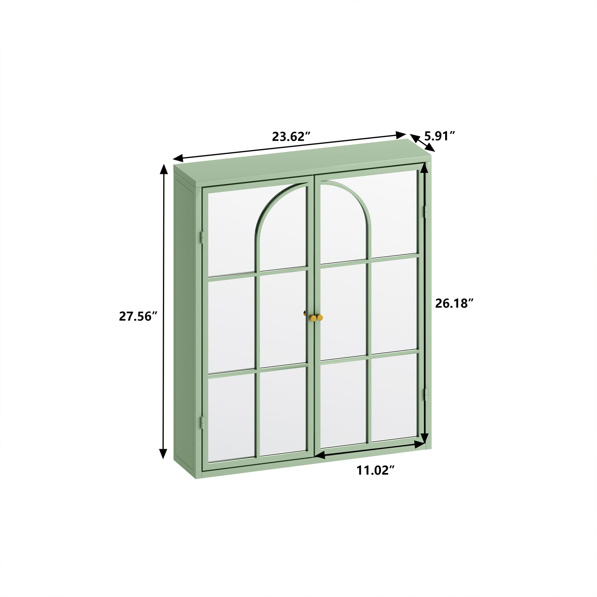 23.62 "Vintage Two Door Wall Cabinet With Mirror, Three Level Entrance Storage Space For Living Room, Bathroom, Dining Room, Green Green Iron