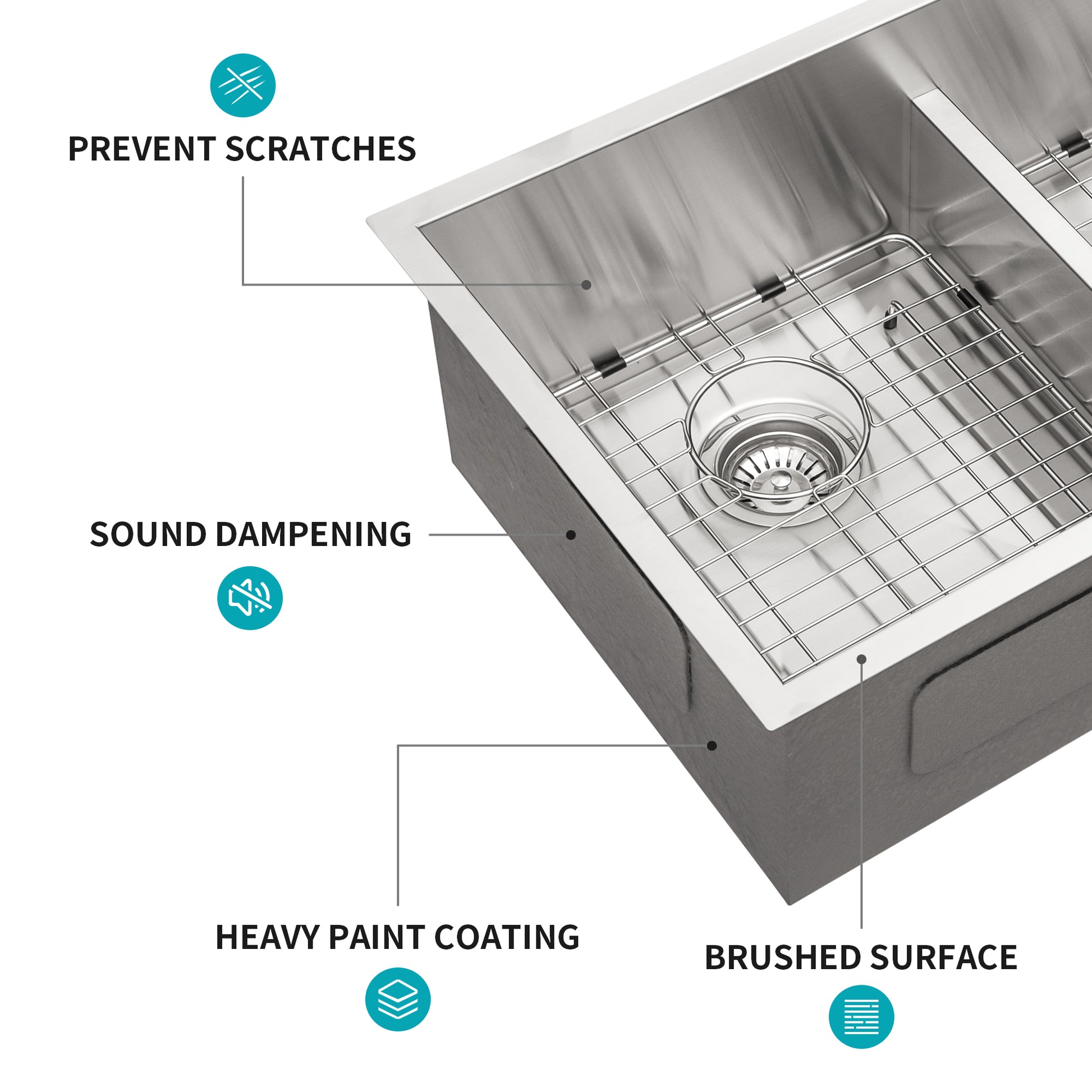 Double Bowl 50 50 Undermount Sink 30"X19" Double Bowl Kitchen Sink 16 Gauge With Two 10" Deep Basin Brushed Nickel Stainless Steel