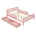 Full Size Wood Platform Bed With Guardrails On Both Sides And Two Storage Drawers ,Pink Full Pink Wood