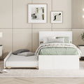 Modern Twin Bed Frame With Twin Trundle For White High Gloss Headboard And Footboard With Creamy White Color Twin Creamy White,White Bedroom Mdf,Rubber Wood