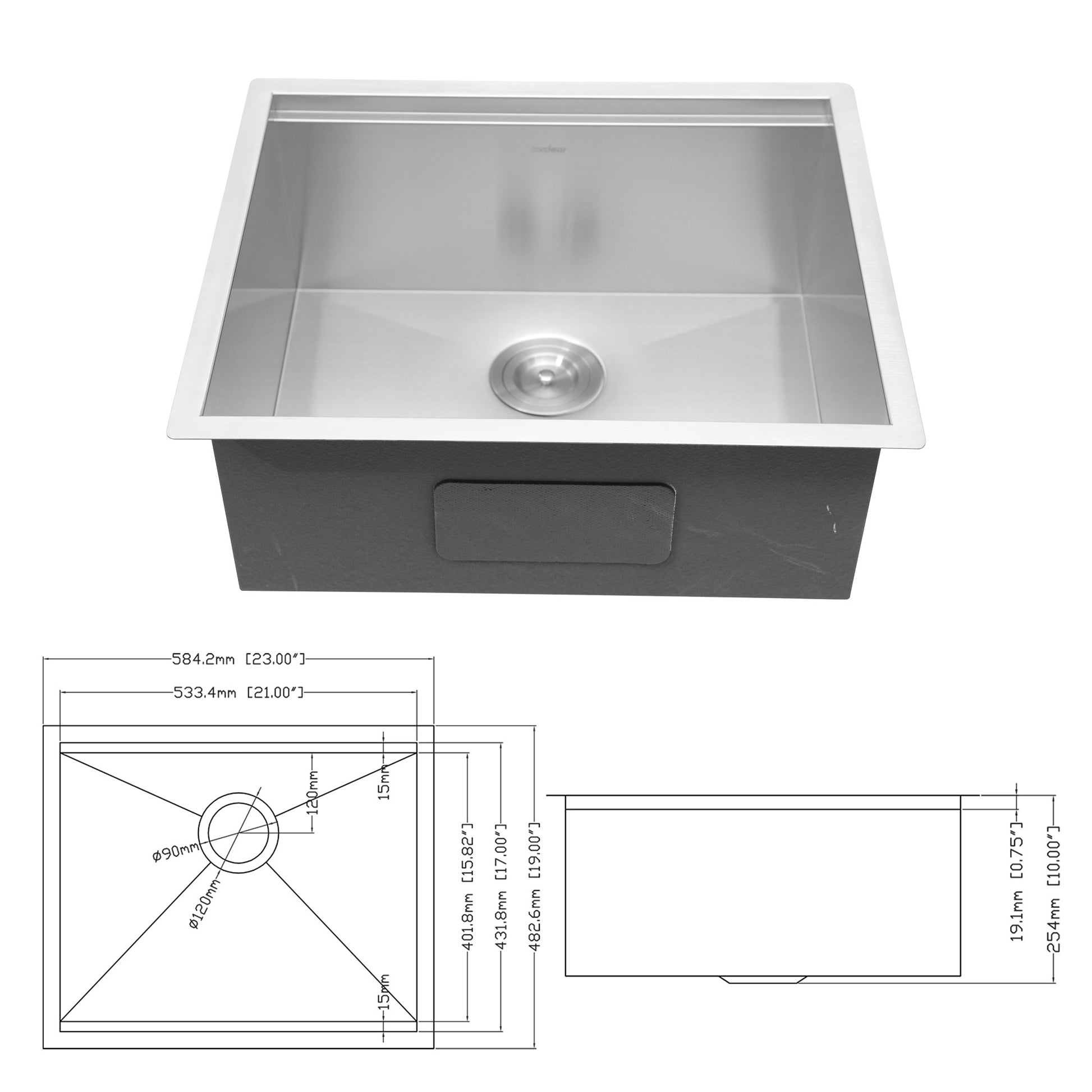 Single Bowl Undermount Workstation Kitchen Sink 23"X19"X 10" Inch 16 Gauge Stainless Steel Deep Sink Brushed Nickel Stainless Steel