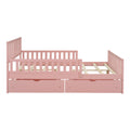 Full Size Wood Platform Bed With Guardrails On Both Sides And Two Storage Drawers ,Pink Full Pink Wood