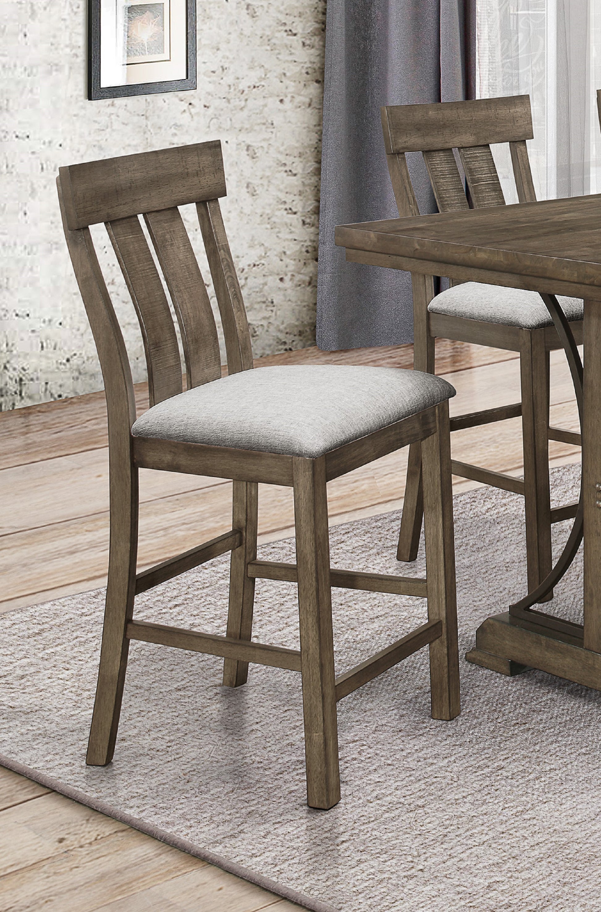 2pc brown oak & gray fabric counter height dining brown - dining room - contemporary-farmhouse -