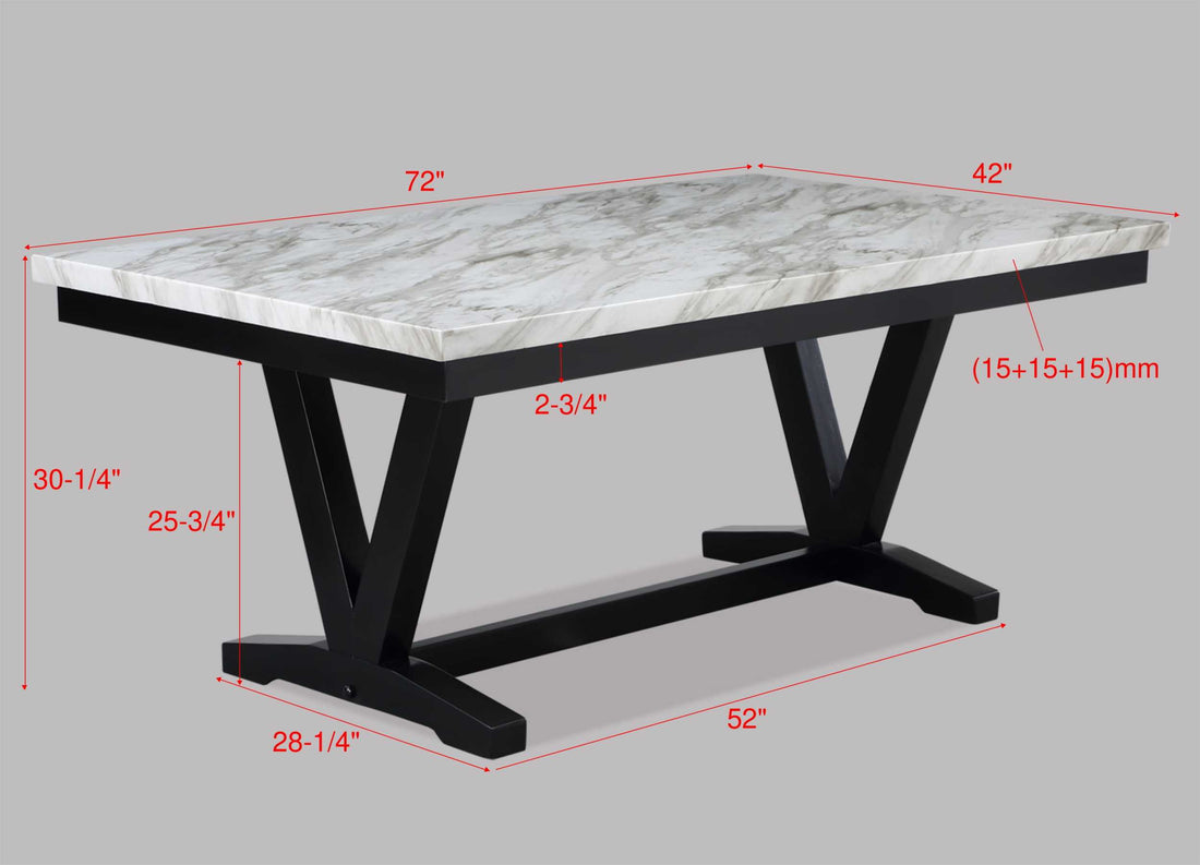 Modern White Faux Marble & Black Dining Room Rectangular Table V Shape Trestle Design Wooden Base 1Pc Furniture Black White Seats 6 Dining Room Modern Rectangular Wood