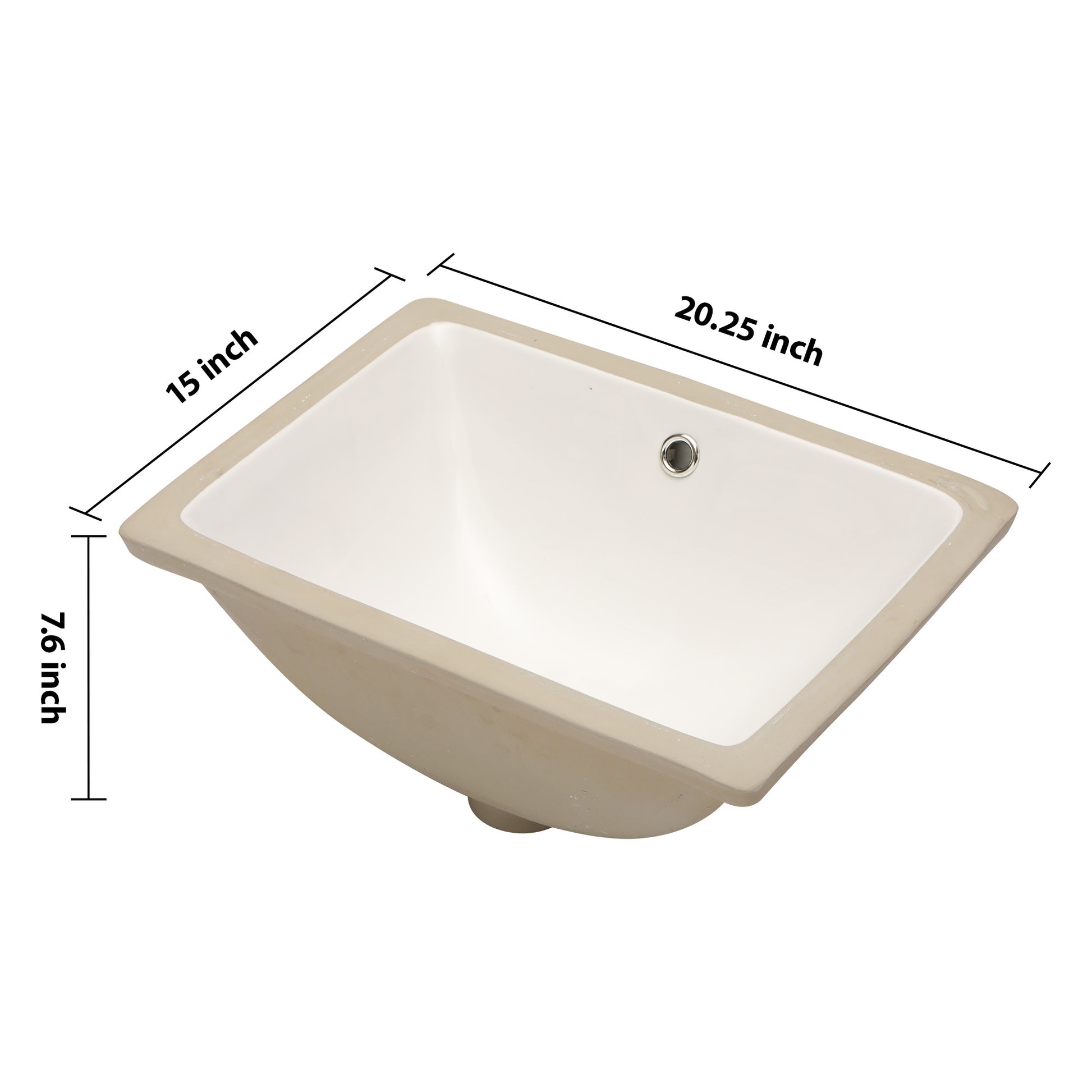 20.25"X15" White Ceramic Rectangular Undermount Bathroom Sink With Overflow White Ceramic