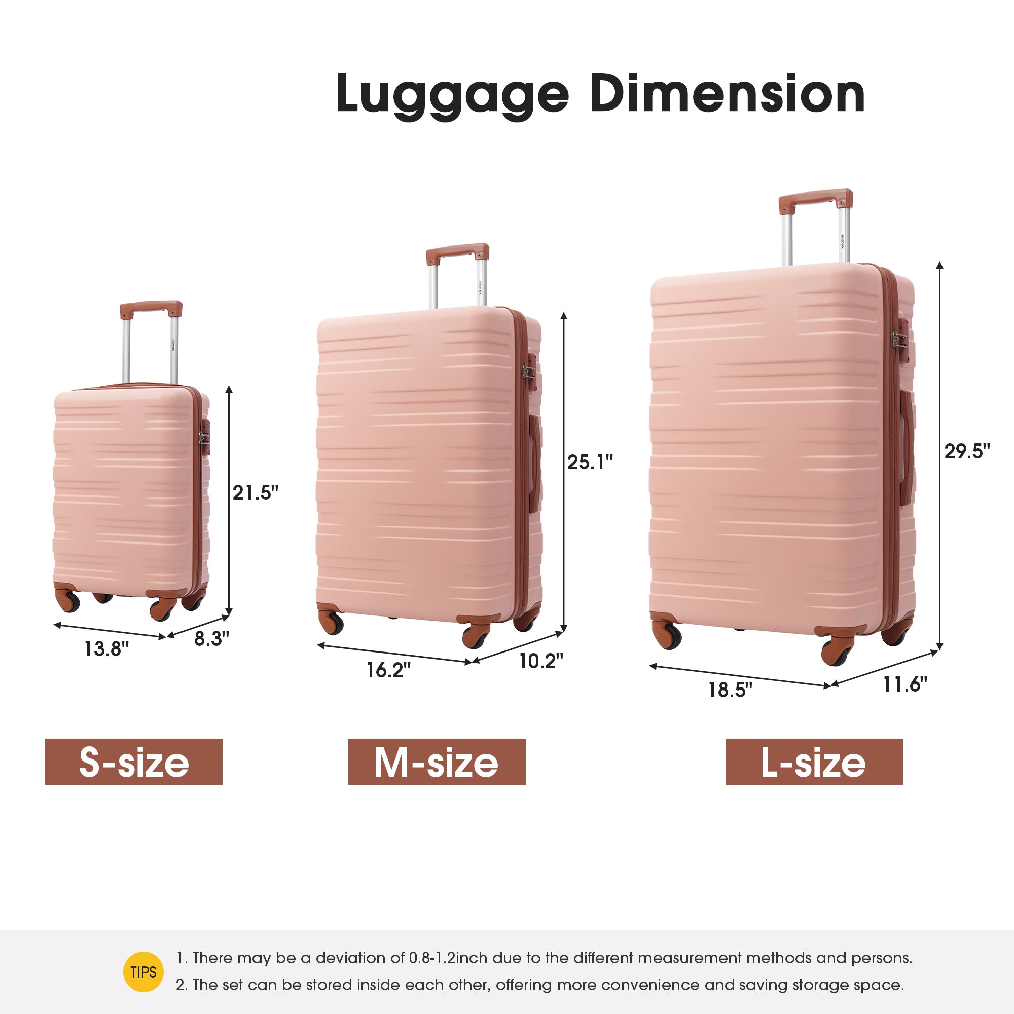 Hardshell Luggage Sets 3 Pcs Spinner Suitcase with TSA baby pink-abs