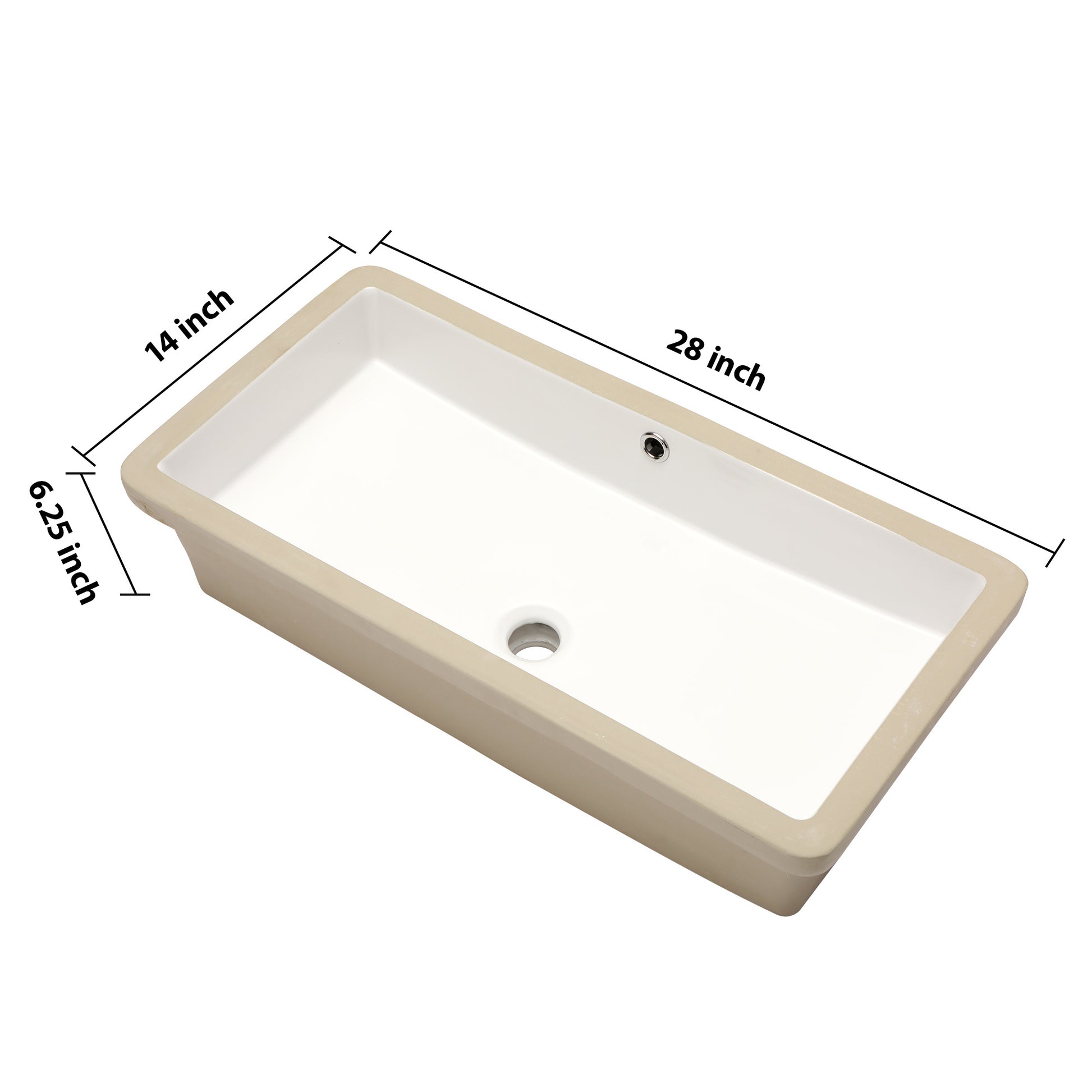 28"X14" White Ceramic Rectangular Undermount Bathroom Sink With Overflow White Ceramic