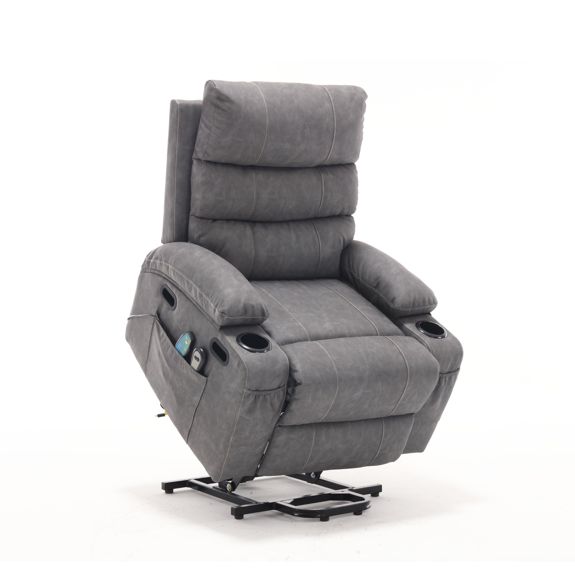 21"Seat Width,Large Size Electric Power Lift Recliner Chair Sofa For Elderly, 8 Point Vibration Massage And Lumber Heat, Remote Control, Side Pockets And Cup Holders, Cozy Fabric, Overstuffed Arm Pu Gray Pu