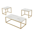 White Faux Marble Coffee Table Simple Modern 1Pc Coffee Tables With 2Pcs Table For Living Room And Office, White Gold Gold Desk Top Office American Design Metal Metal