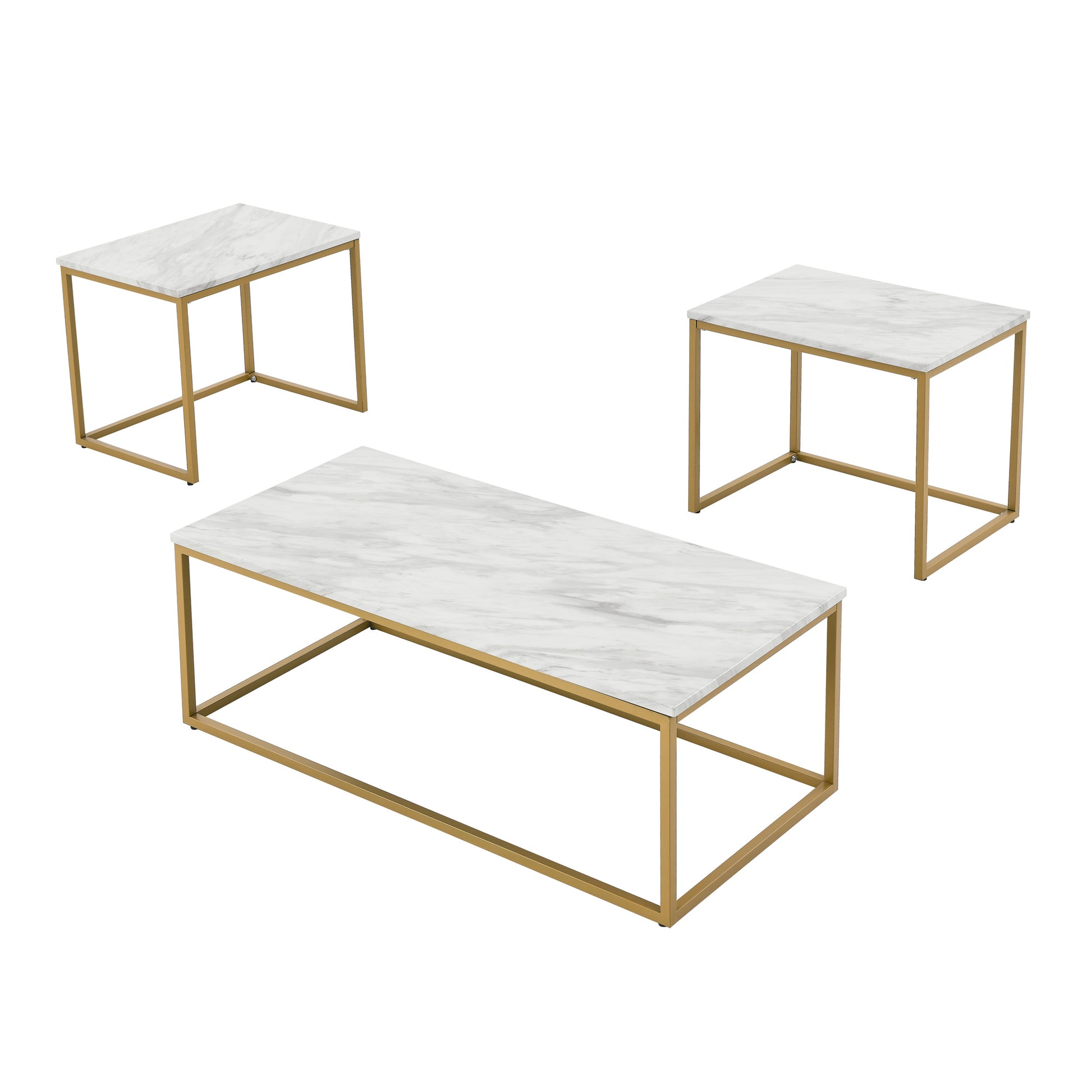 White Faux Marble Coffee Table Simple Modern 1Pc Coffee Tables With 2Pcs Table For Living Room And Office, White Gold Gold Desk Top Office American Design Metal Metal