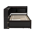 Twin Bed With L Shaped Bookcases,Drawers,Espresso Twin Espresso Pine