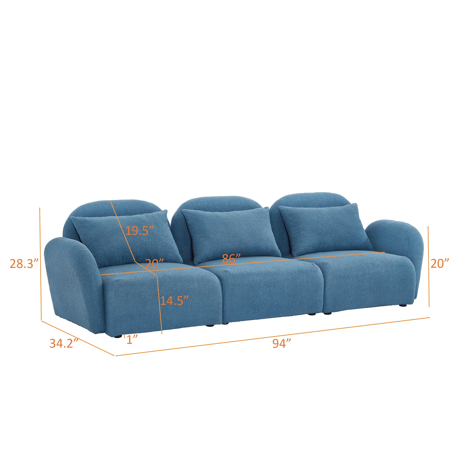 Living Room Furniture Three Seat Lazy Sofa Teddy Fabric Blue Blue Foam Teddy