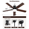 42 Inch Modern With 3 Color Dimmable Light 5 Blades Remote Control Reversible Dc Motor Black For Bedroom Black Mdf