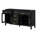 6 Drawer And 2 Cabinet Retro Sideboard With Extra Large Storage Space, With Gold Handles And Solid Wood Legs, For Kitchen And Living Room Black Black Solid Wood Mdf