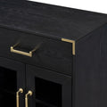 6 Drawer And 2 Cabinet Retro Sideboard With Extra Large Storage Space, With Gold Handles And Solid Wood Legs, For Kitchen And Living Room Black Black Solid Wood Mdf