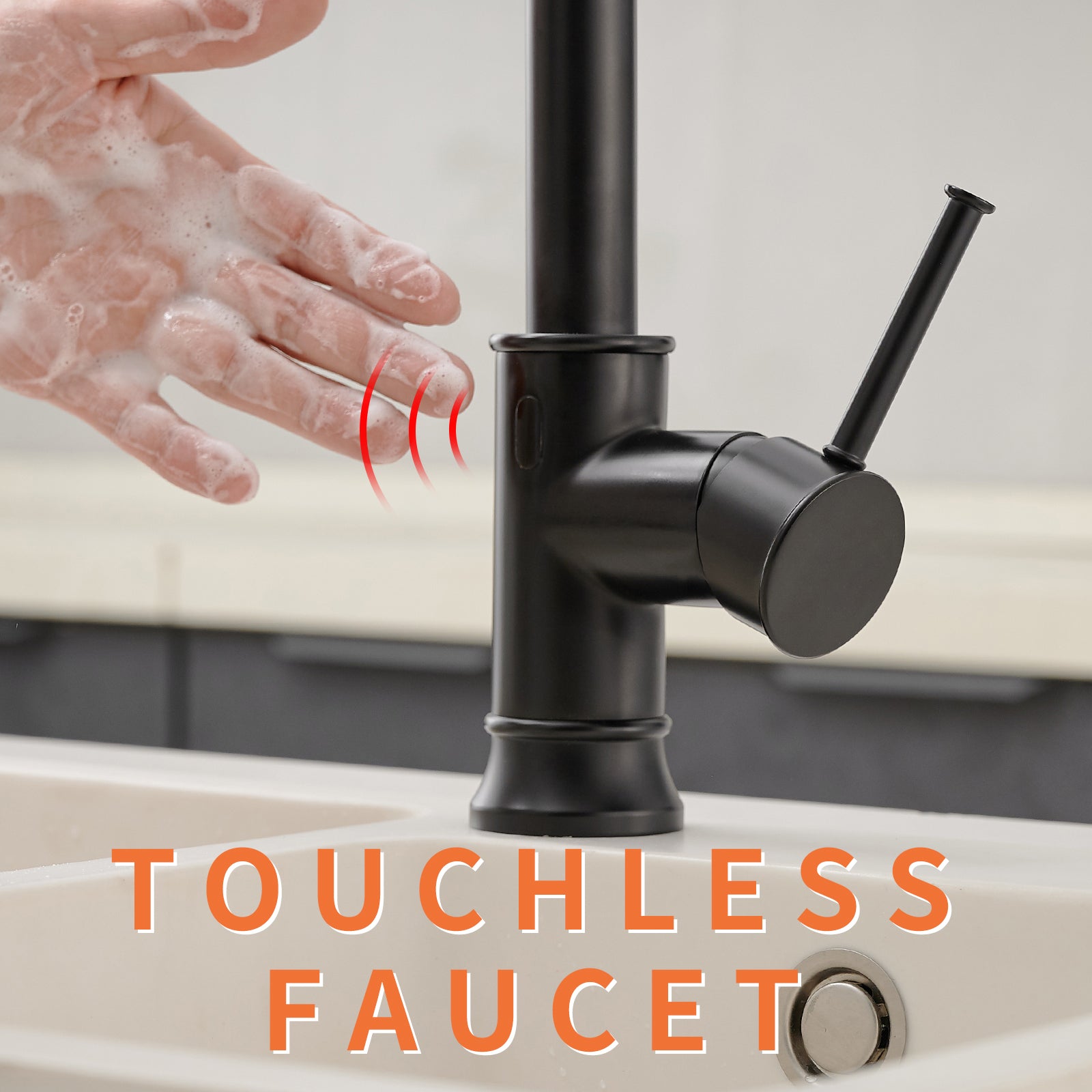 Touchless Kitchen Faucet,Hands Free Automatic Smart Kitchen Faucet Black Kitchen Contemporary Ceramic Brass