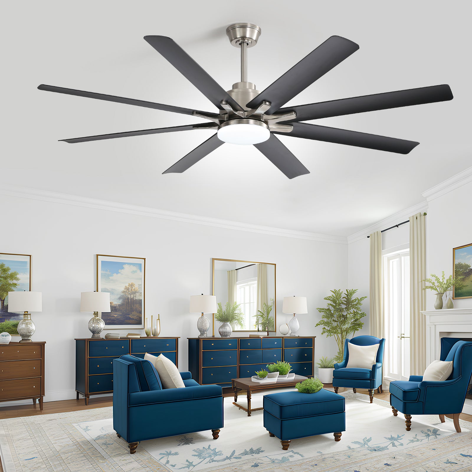 66 Inch Large Ceiling Fan With Dimmable Led Light 8 nickel-abs