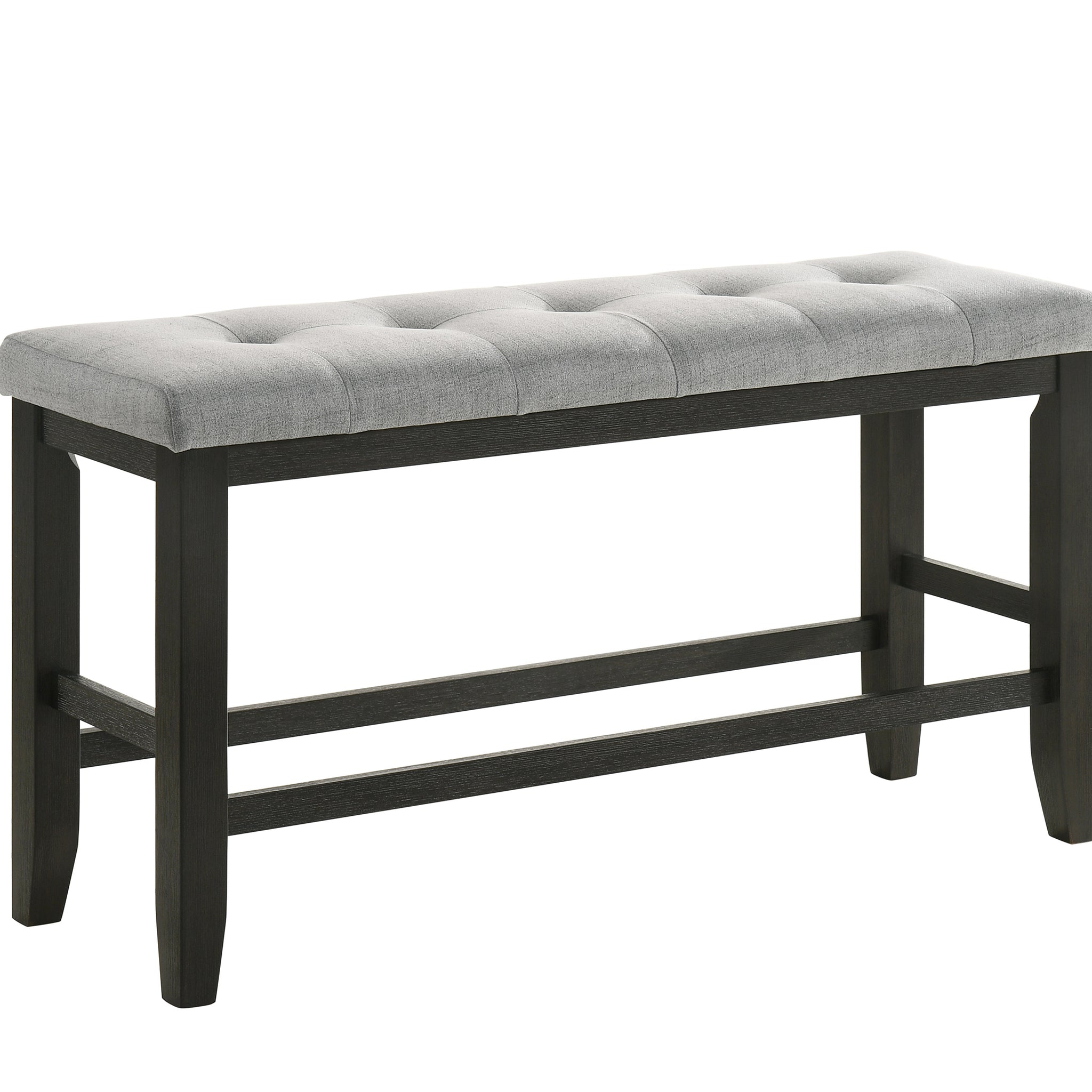 1Pc Modern Counter Height Bench Tufted Upholstery Tapered Wood Legs Bedroom Living Room Furniture Wheat Charcoal Linen Finish Charcoal Solid Wood