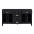 6 Drawer And 2 Cabinet Retro Sideboard With Extra Large Storage Space, With Gold Handles And Solid Wood Legs, For Kitchen And Living Room Black Black Solid Wood Mdf