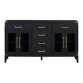 6 Drawer And 2 Cabinet Retro Sideboard With Extra Large Storage Space, With Gold Handles And Solid Wood Legs, For Kitchen And Living Room Black Black Solid Wood Mdf