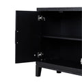 4 Door Retro Sideboard With Adjustable Shelves, Two Large Cabinet With Long Handle, For Living Room And Dining Room Black Black Mdf
