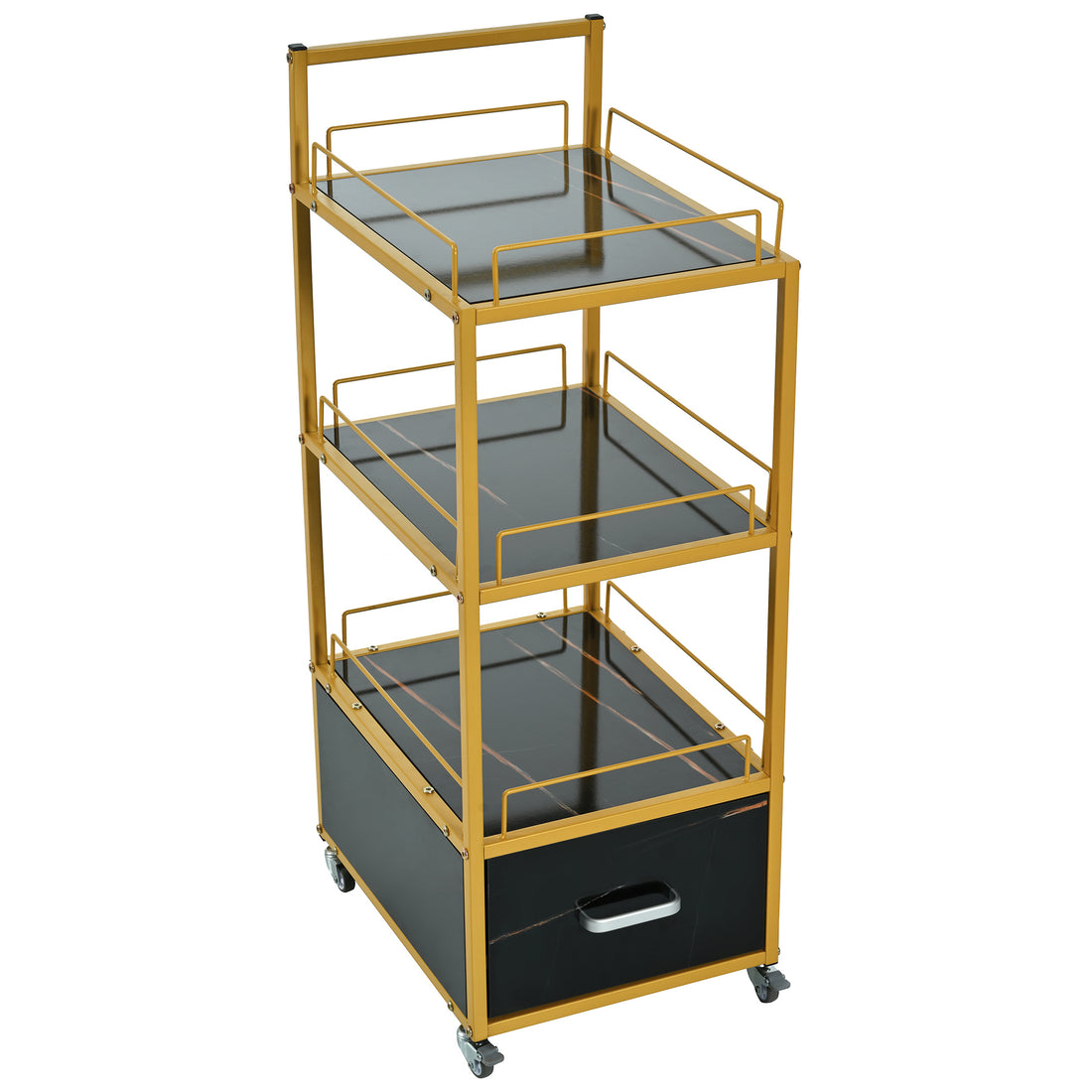 Beauty Salon Storage Trolley Cart,with Lockable gold+black-modern-mdf-mdf+metal