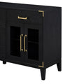 6 Drawer And 2 Cabinet Retro Sideboard With Extra Large Storage Space, With Gold Handles And Solid Wood Legs, For Kitchen And Living Room Black Black Solid Wood Mdf