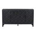 4 Door Retro Sideboard With Adjustable Shelves, Two Large Cabinet With Long Handle, For Living Room And Dining Room Black Black Mdf