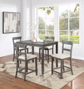 Classic Stylish Gray Natural Finish 5Pc Counter Height Dining Set Kitchen Wooden Top Table And Chairs Cushions Seats Ladder Back Chair Dining Room Gray Wood Dining Room Rectangular Dining Table With Chair Upholstered Chair Wood Natural Grey Ladder Back