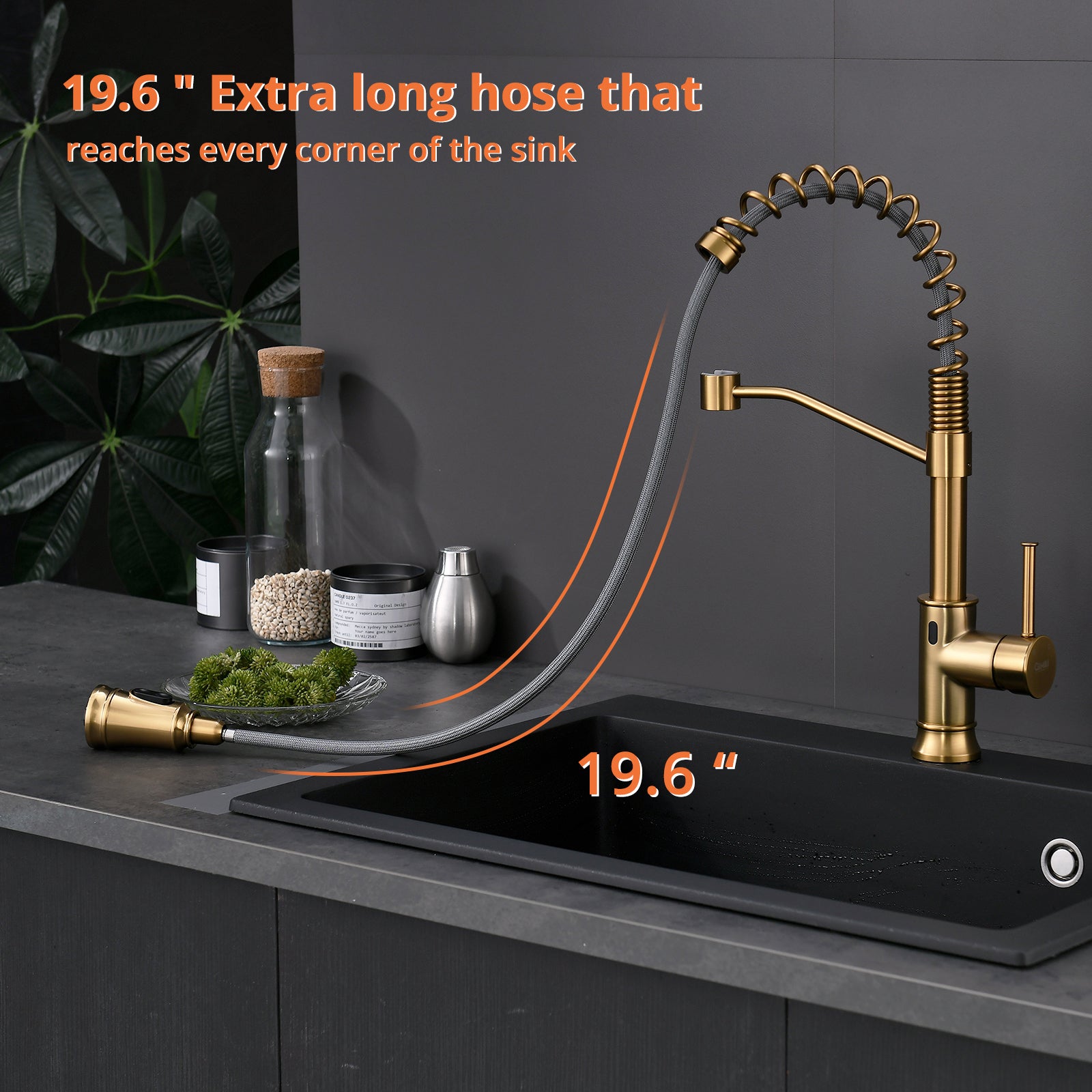 Touchless Kitchen Faucet,Hands Free Automatic Smart Kitchen Faucet Brushed Gold Kitchen Contemporary Ceramic Brass